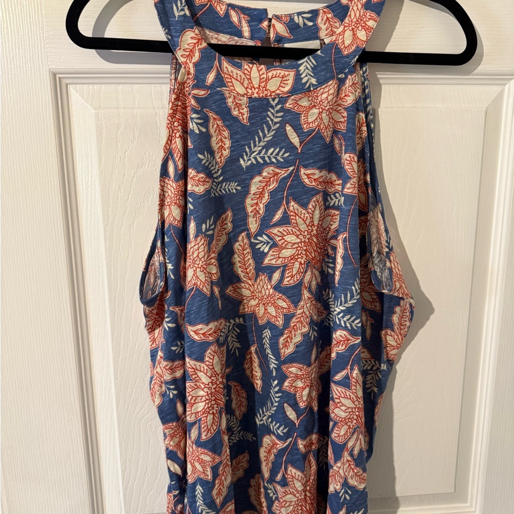 Woman’s plus size Floral Sleeveless Top in Blue and Orange